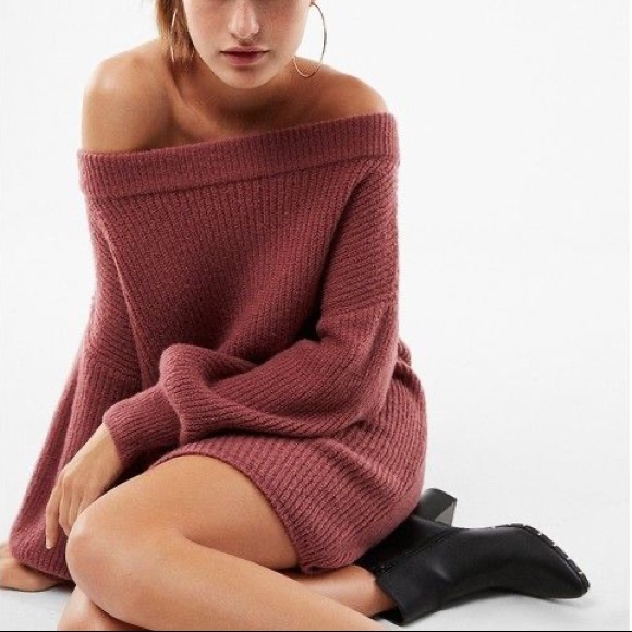Express Dresses & Skirts - Express Off Shoulder Balloon Sleeve Sweater Dress